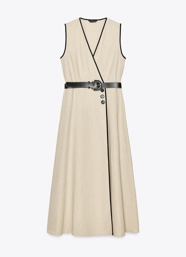 Imagen - Vestido midi con lino cinturón de Zara (45,95€)