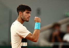 Alcaraz celebra su victoria ante Musetti.